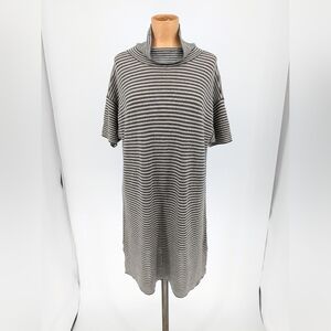 Eileen Fisher Womens Striped Funnel Neck 100% Merino Wool Tunic Sweater Dress M
